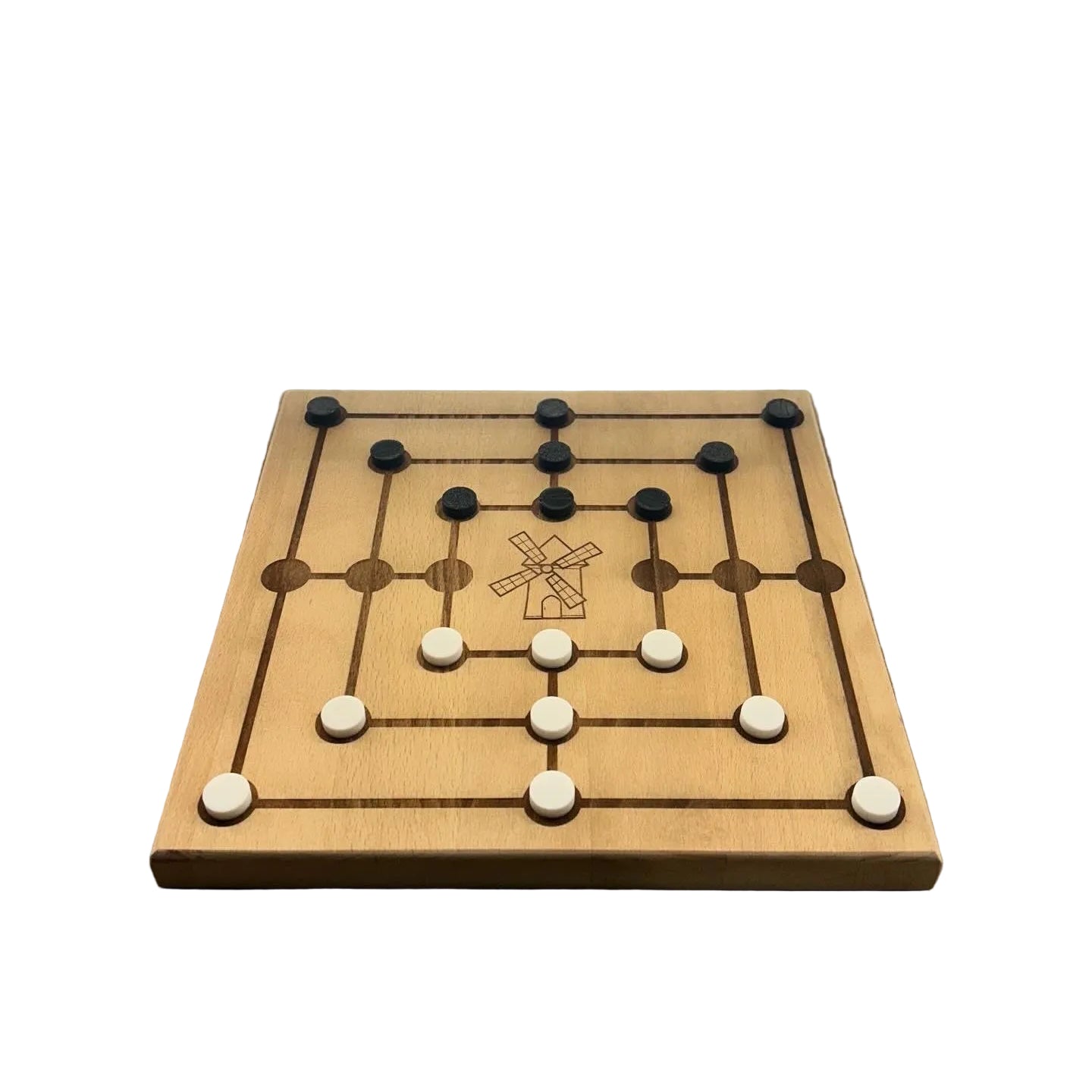 Jeu du moulin en bois de hêtre massif - Taille 25x25cm - 3Dvolution