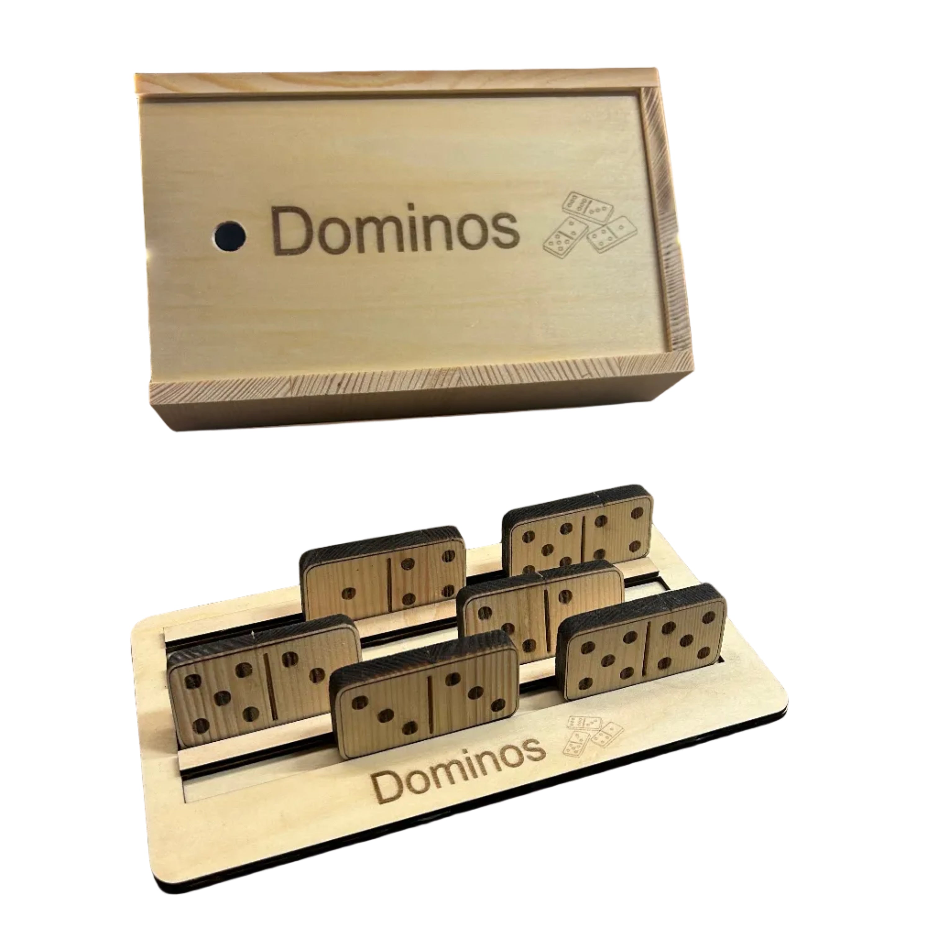 Jeu de dominos en bois de pin avec coffret et support - 3Dvolution