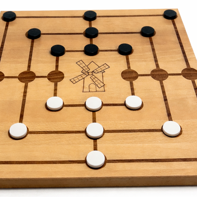 Jeu du moulin en bois de hêtre massif - Taille 38x38cm - 3Dvolution