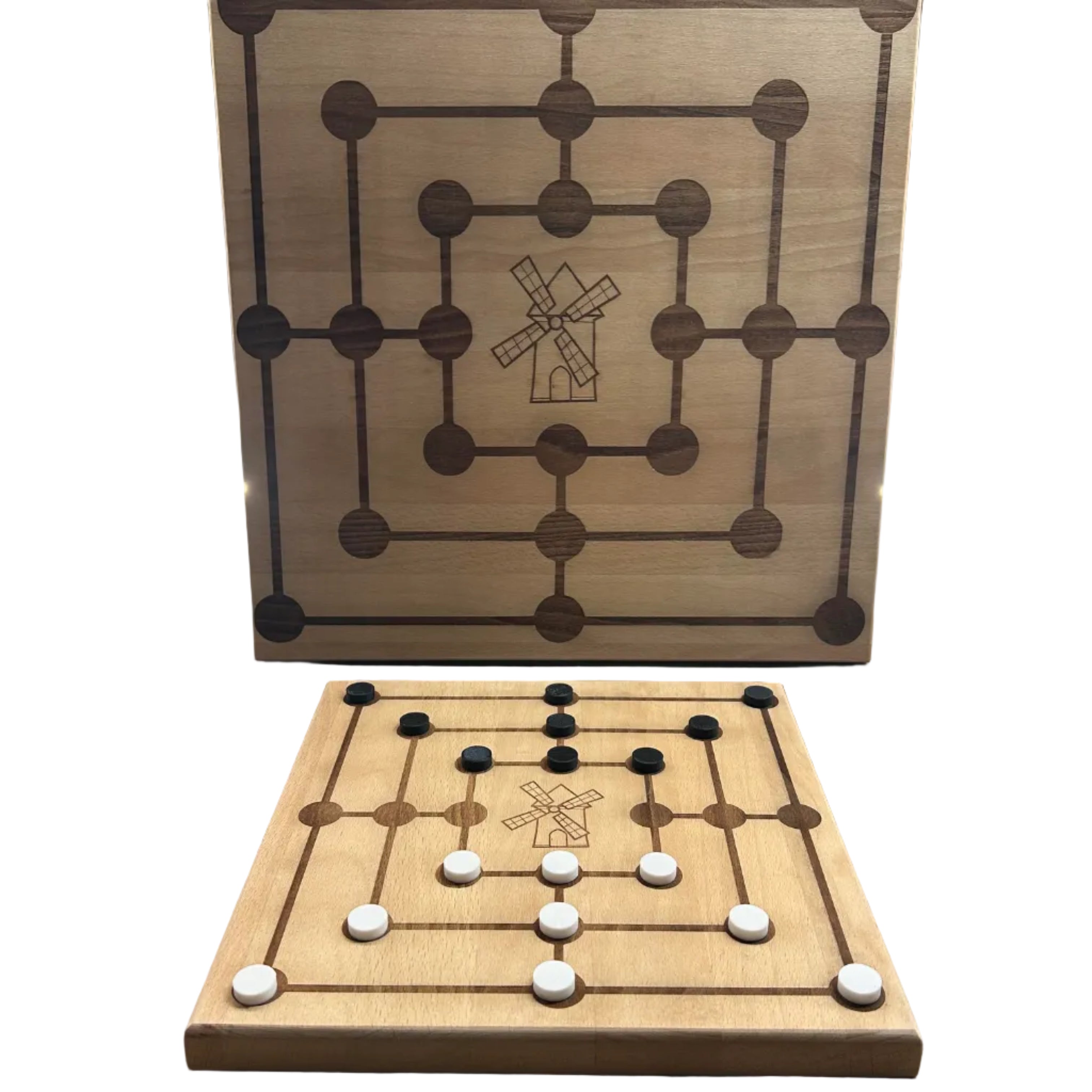 Jeu du moulin en bois de hêtre massif - Taille 25x25cm - 3Dvolution